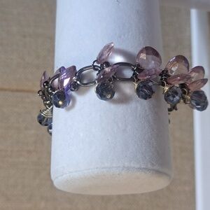 Hand Crafted Vintage Retro Upcycled Crystal Glass Charm Dangle Chunky Bracelet